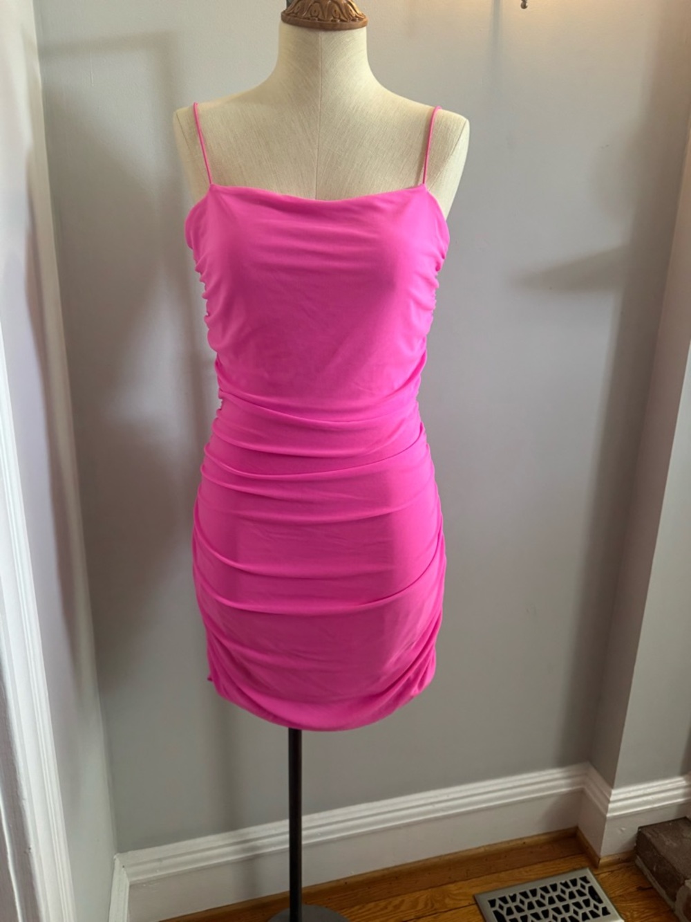 Princess Polly Bright Pink Ruched Spaghetti Strap Mini Dress